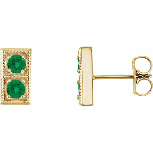 14K Yellow Emerald Two-Stone Earrings