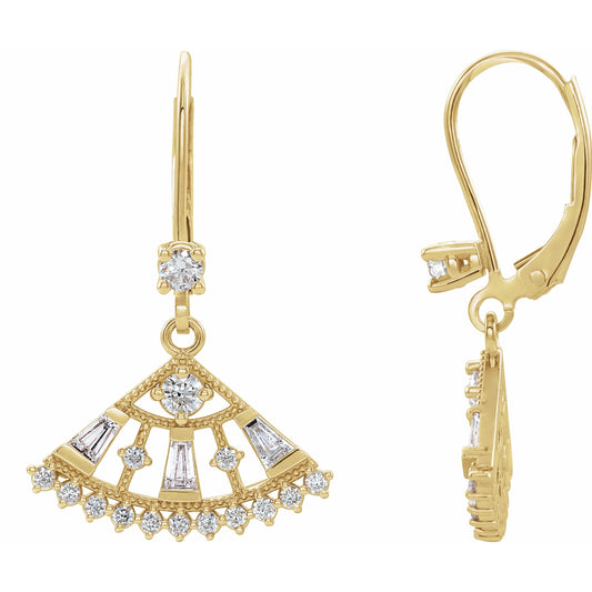 14K Yellow 3/4 CTW Diamond Lever Back Fan Earrings