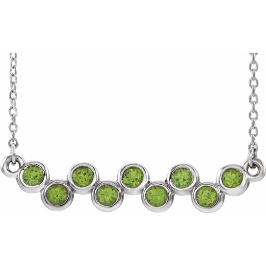 14K White Peridot Bezel-Set Bar 16-18 Necklace