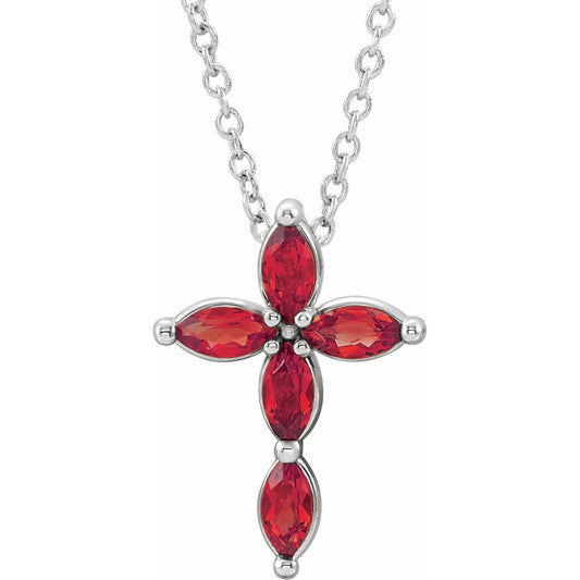 14K White Ruby Cross Necklace