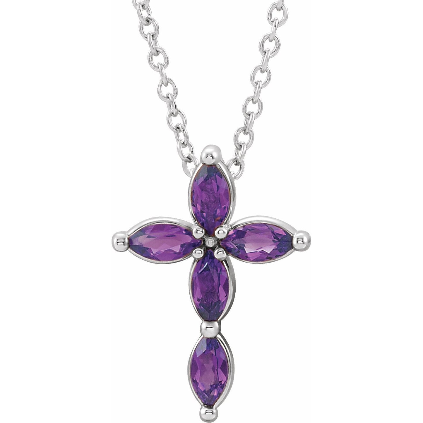 14K White Amethyst Cross Necklace