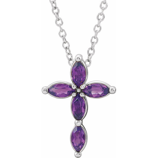 14K White Amethyst Cross Necklace