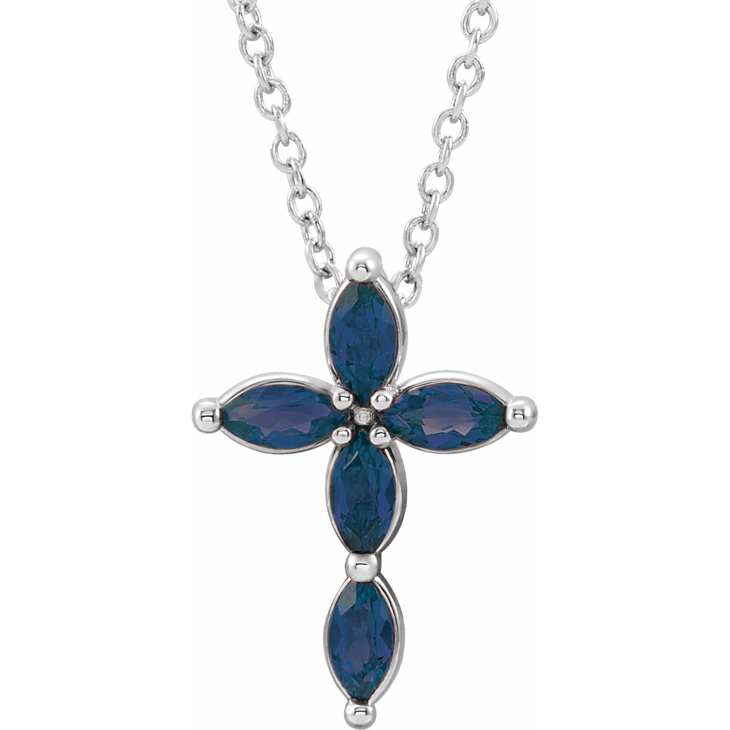 14K White Blue Sapphire Cross Necklace