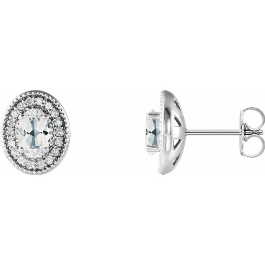 14K White Sapphire & 1/5 CTW Diamond Halo-Style Earrings