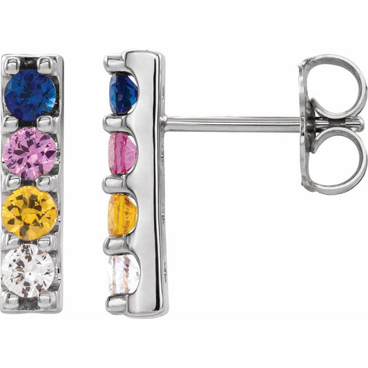 14K White Multi-Color Sapphire Bar Earrings