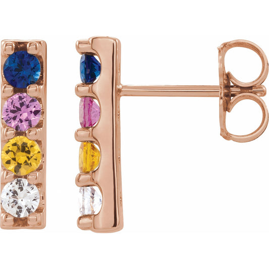 14K Rose Multi-Color Sapphire Bar Earrings