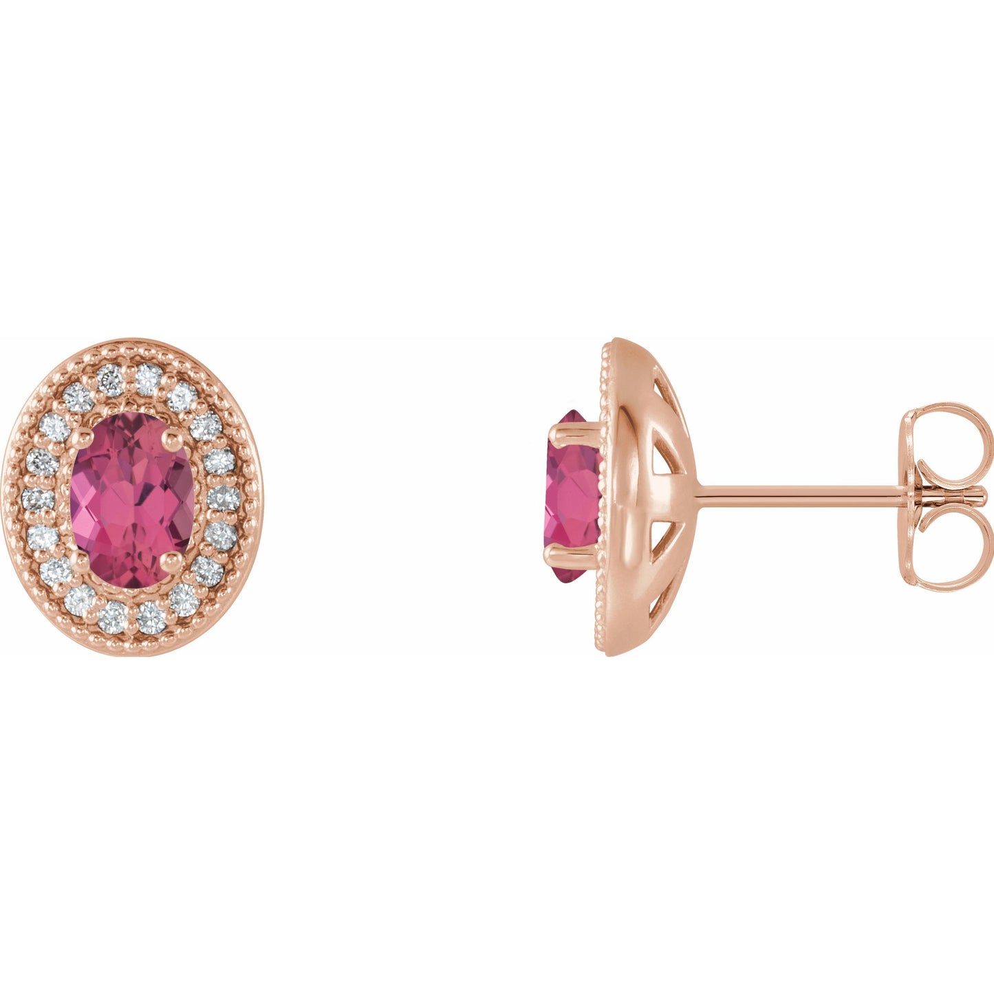 14K Rose Pink Tourmaline & 1/5 CTW Diamond Halo-Style Earrings