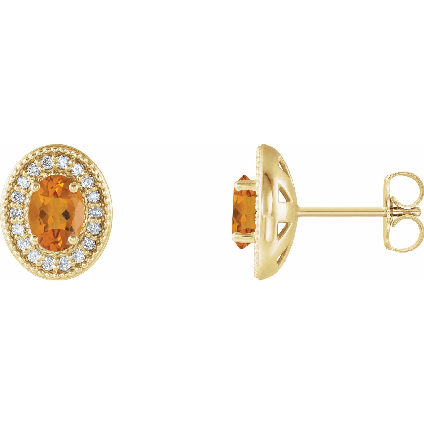14K Yellow Citrine & 1/5 CTW Diamond Halo-Style Earrings