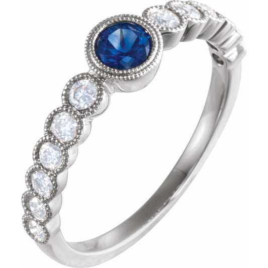 14K White Blue Sapphire & 1/2 CTW Diamond Ring