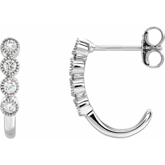 14K White 1/4 CTW Diamond J-Hoop Earrings