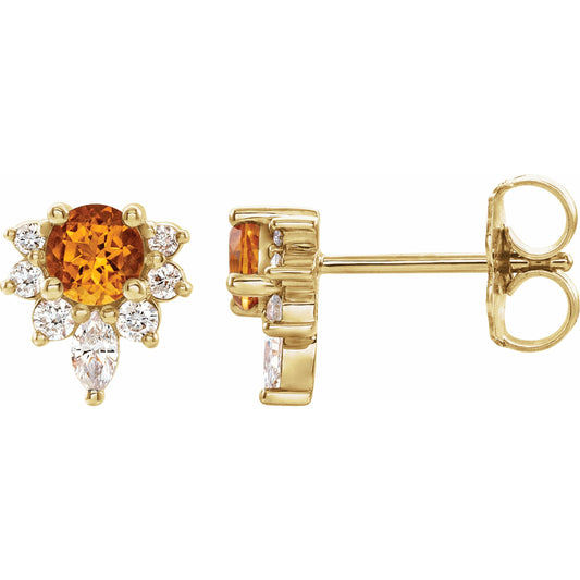 14K Yellow Citrine & 1/6 CTW Diamond Earrings