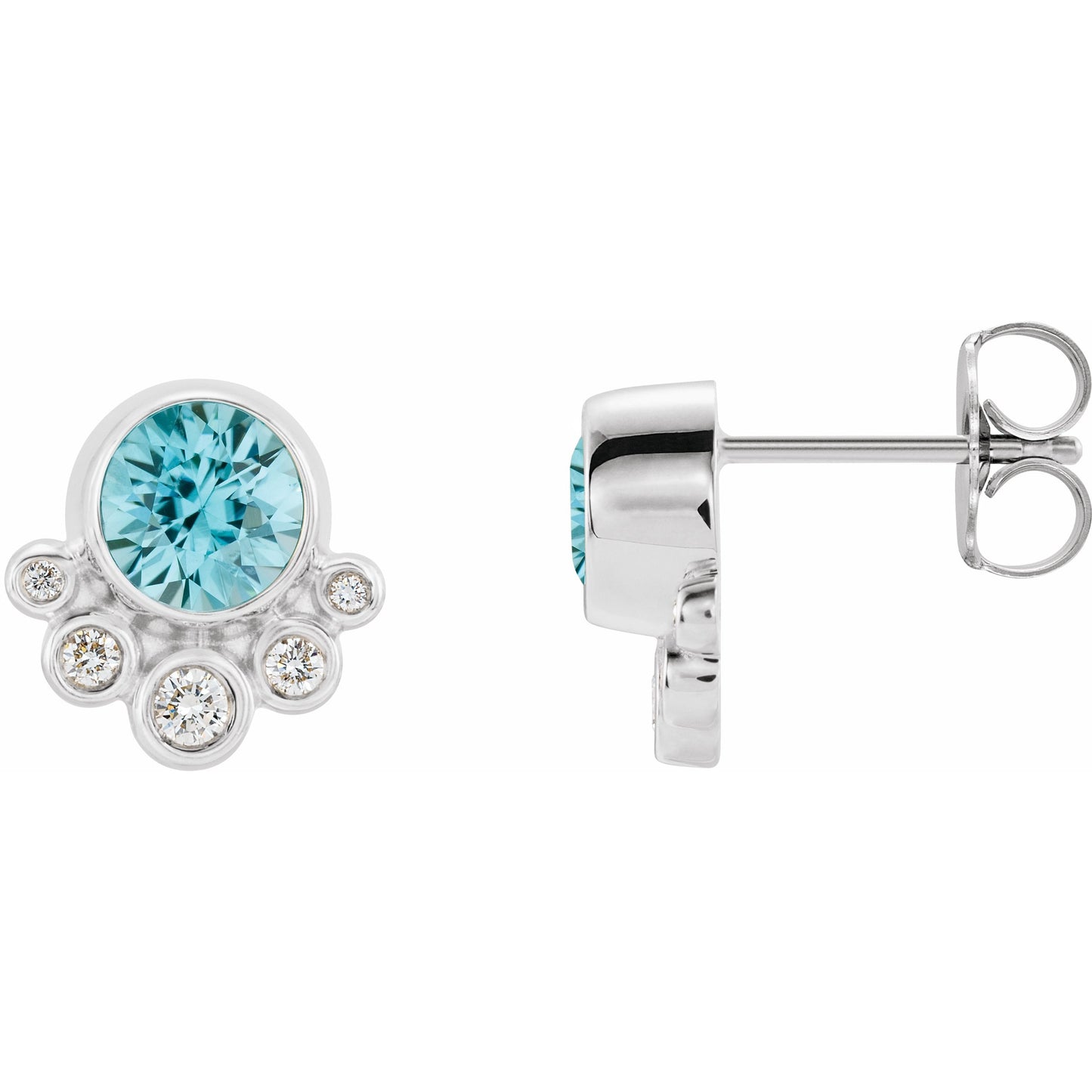 14K White Blue Zircon & 1/8 CTW Diamond Earrings