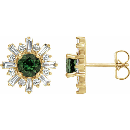 14K Yellow Green Tourmaline & 3/4 CTW Diamond Earrings