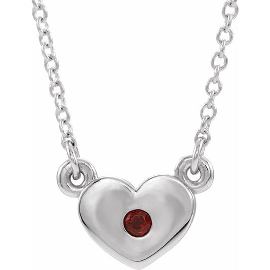 14K White Mozambique Garnet Heart 16 Necklace