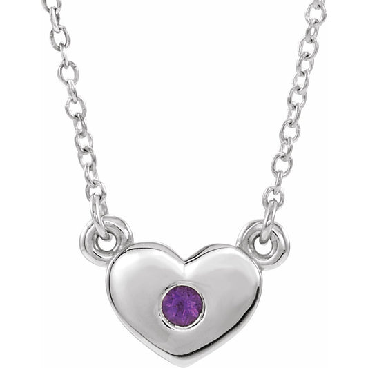 14K White Amethyst Heart 16 Necklace