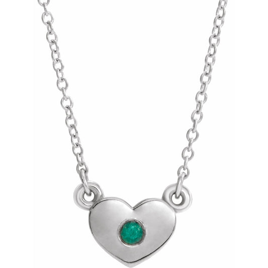 14K White Emerald Heart 16 Necklace