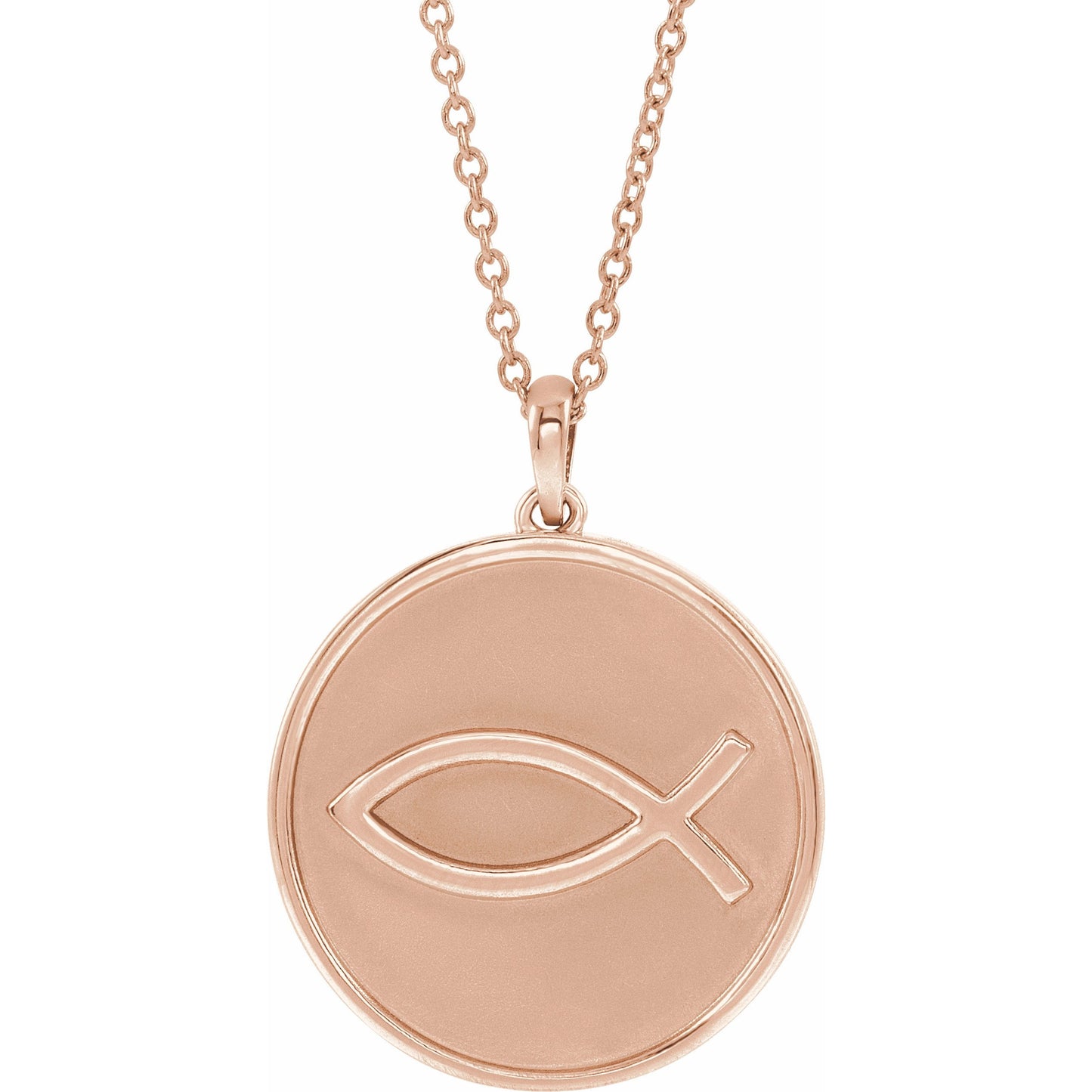 14K Rose 20.3x18.4 mm Ichthus (Fish) 16-18 Necklace