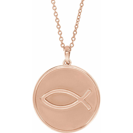 14K Rose 20.3x18.4 mm Ichthus (Fish) 16-18 Necklace