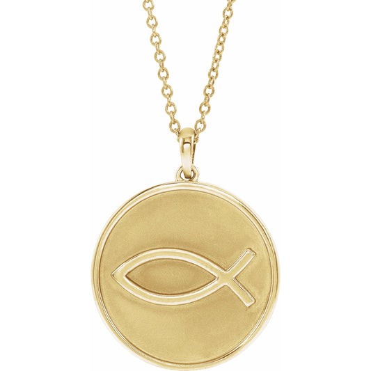 14K Yellow 20.3x18.4 mm Ichthus (Fish) 16-18 Necklace