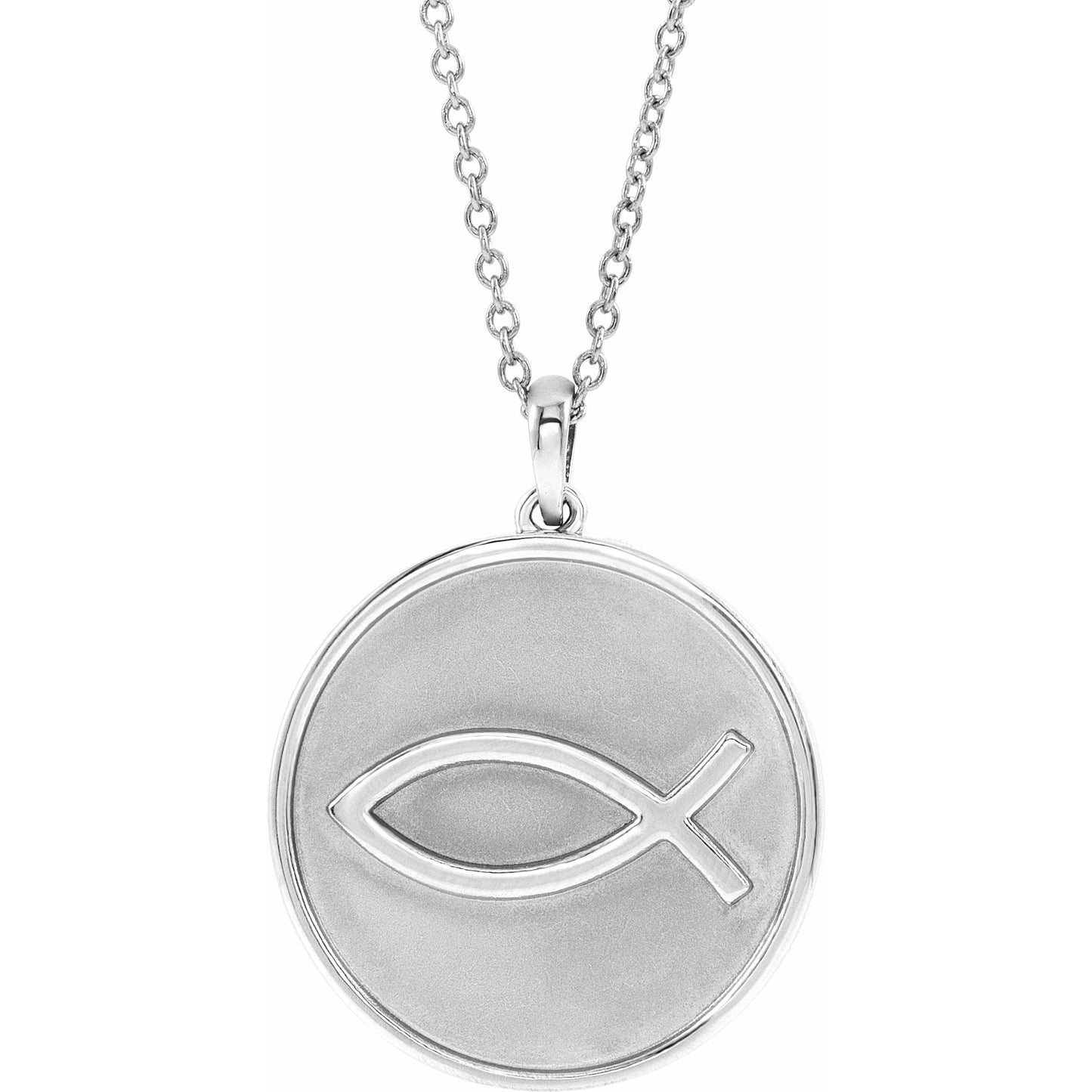 14K White 20.3x18.4 mm Ichthus (Fish) 16-18 Necklace