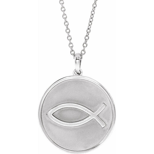 14K White 20.3x18.4 mm Ichthus (Fish) 16-18 Necklace