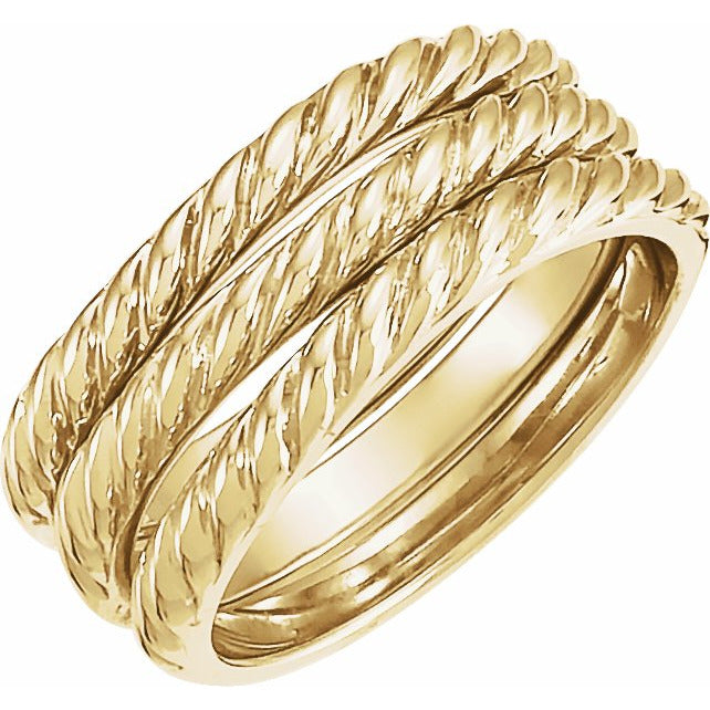 14K Yellow Twisted Rope Stackable Band - Set of 3