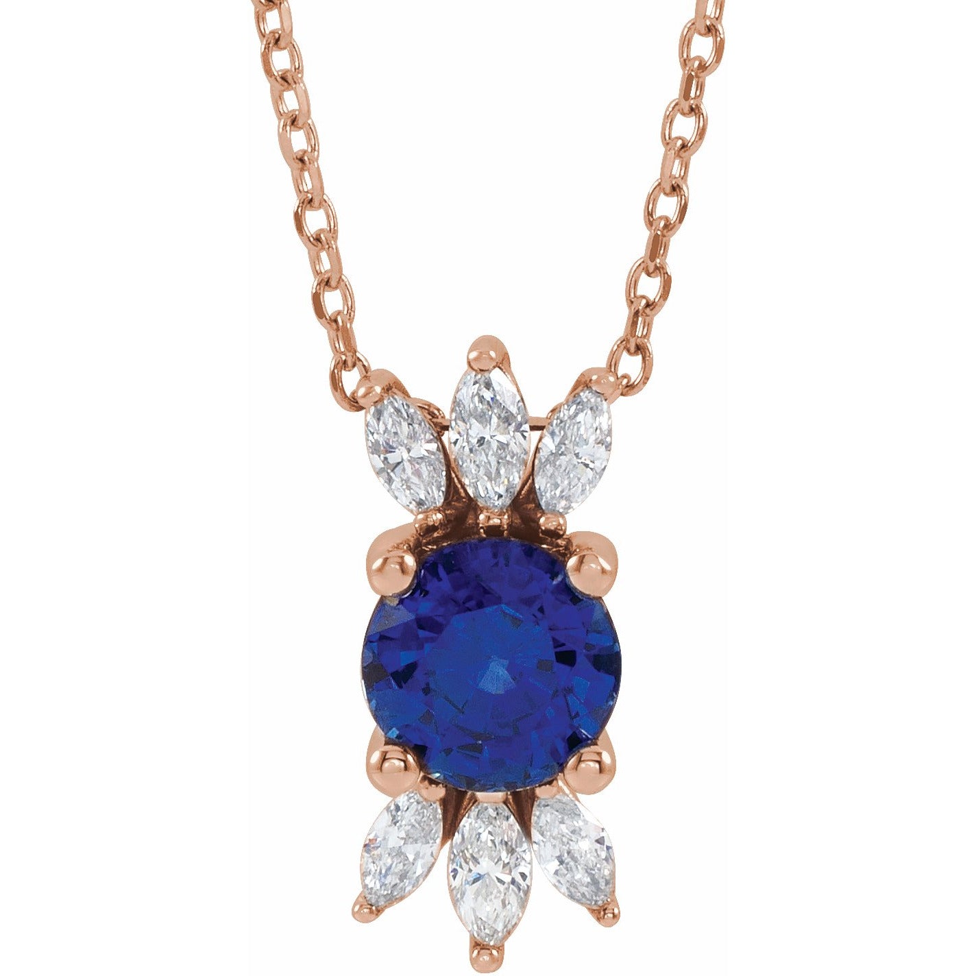 14K Rose Blue Sapphire & 1/5 CTW Diamond 16-18 Necklace