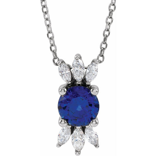 14K White Blue Sapphire & 1/5 CTW Diamond 16-18 Necklace