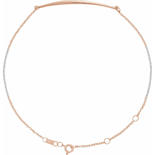 14K Rose Curved Bar 6 1/2-7 1/2 Bracelet