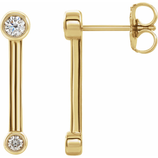 14K Yellow 1/5 CTW Diamond Bezel-Set Bar Earrings