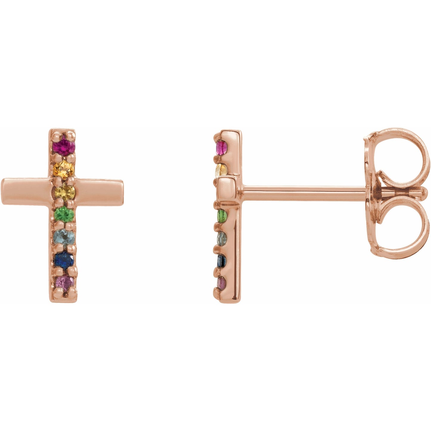 14K Rose Multi-Gemstone Cross Earrings