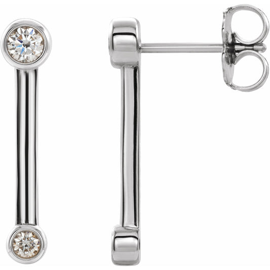 14K White 1/5 CTW Diamond Bezel-Set Bar Earrings