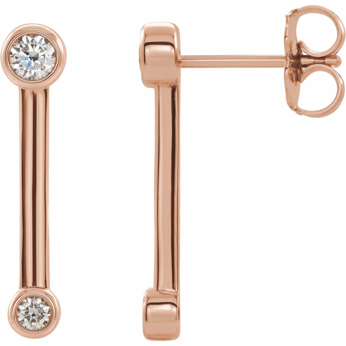 14K Rose 1/5 CTW Diamond Bezel-Set Bar Earrings