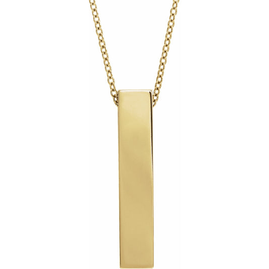 14K Yellow Engravable Sculptural Bar 16-18 Necklace