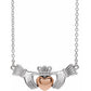 14K White/Rose Claddagh 18 Necklace