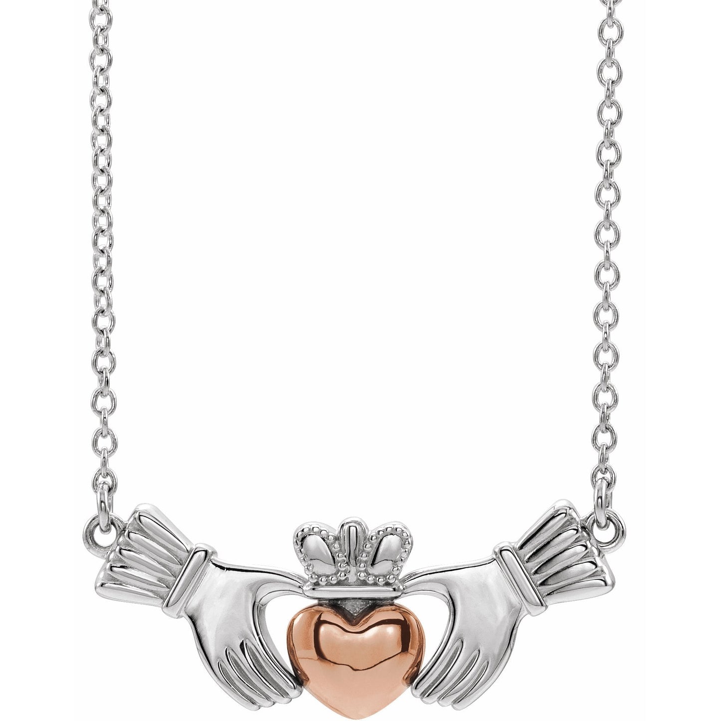 14K White/Rose Claddagh 18 Necklace