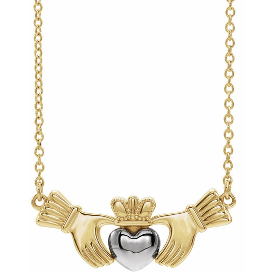 14K Yellow/White Claddagh 18 Necklace