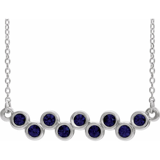 14K White Blue Sapphire Bezel-Set Bar 16-18 Necklace