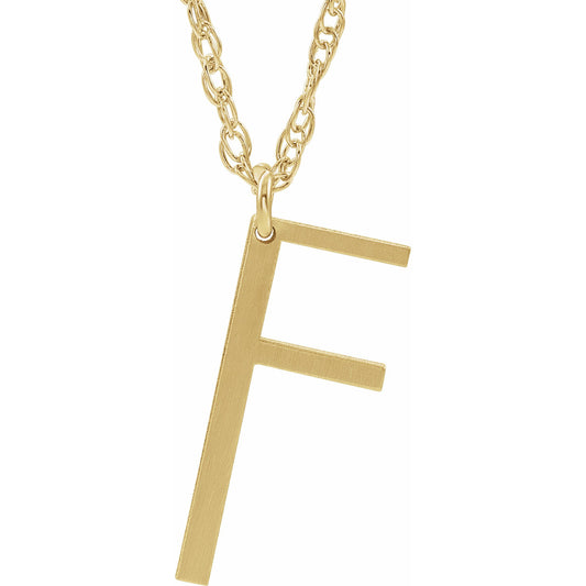14K Yellow Block Initial F 16-18 Necklace with Brush Finish