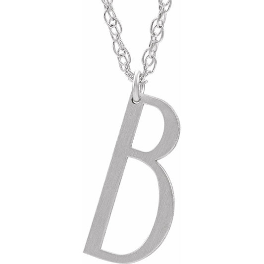 14K White Block Initial B 16-18 Necklace with Brush Finish