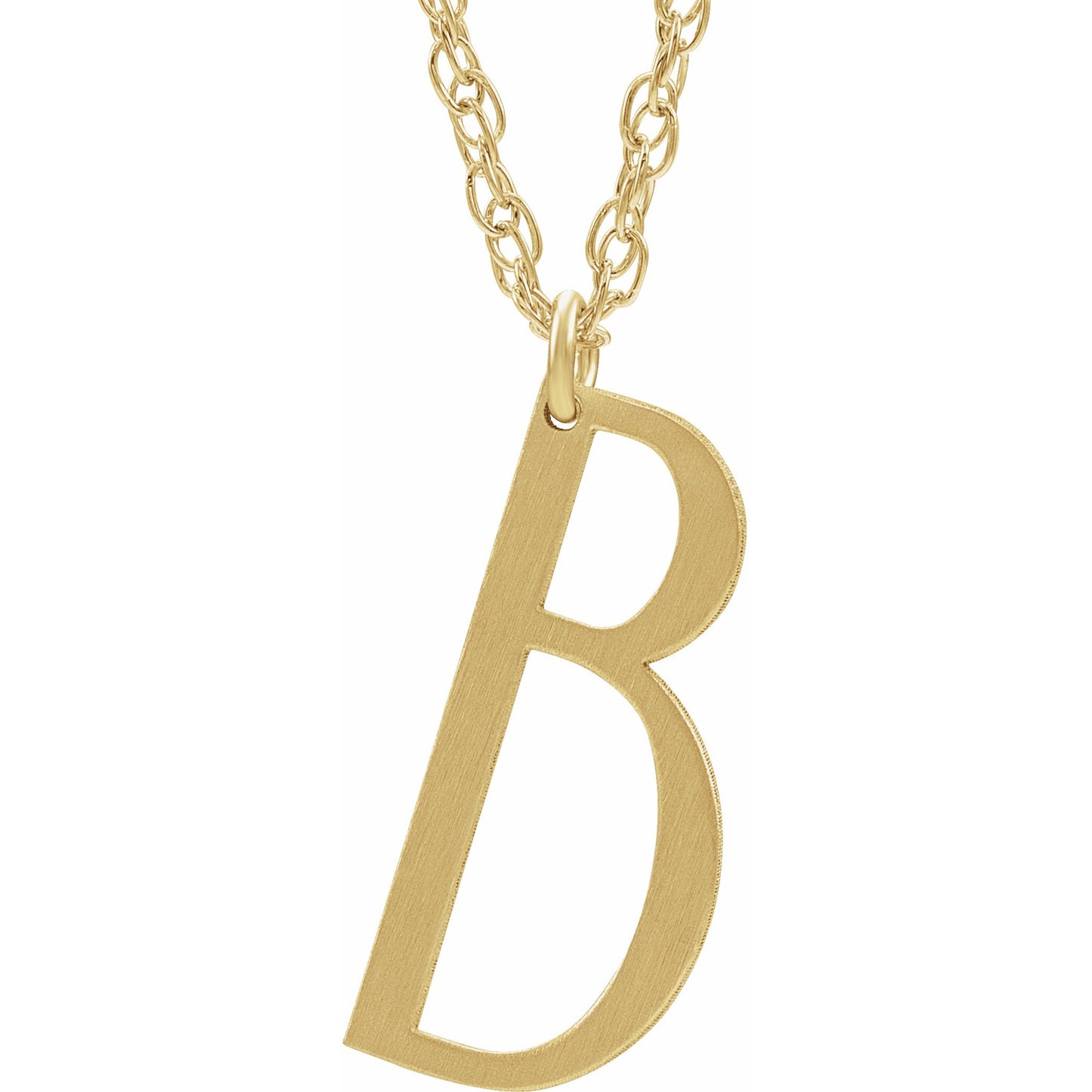 14K Yellow Block Initial B 16-18 Necklace with Brush Finish