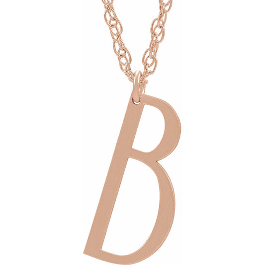 14K Rose Block Initial B 16-18 Necklace with Brush Finish