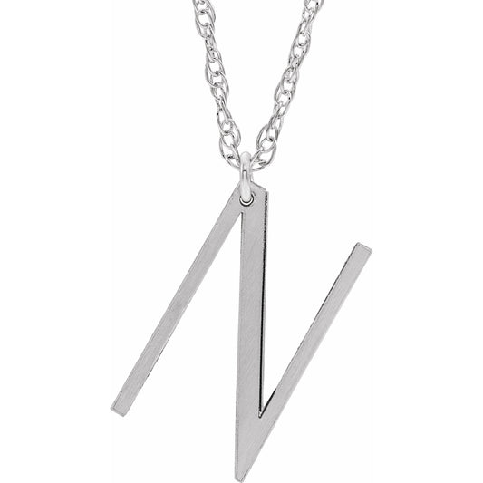 14K White Block Initial N 16-18 Necklace with Brush Finish
