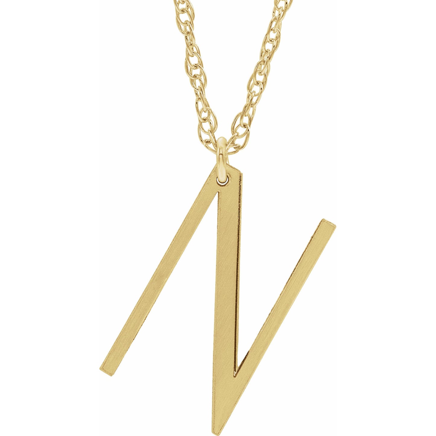 14K Yellow Block Initial N 16-18 Necklace with Brush Finish