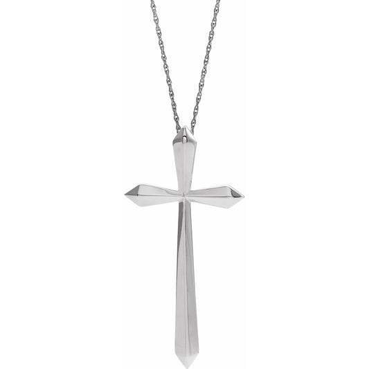 14K White 38x18.5 mm Elongated Cross 20 Necklace