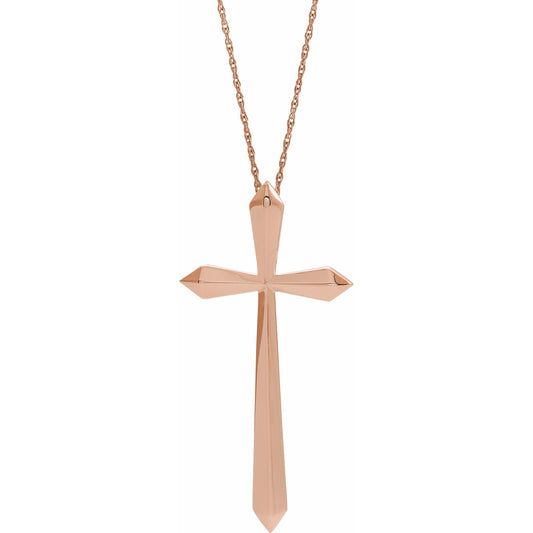 14K Rose 38x18.5 mm Elongated Cross 20 Necklace