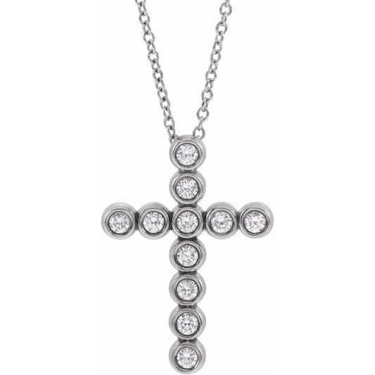 14K White 1/4 CTW Diamond Cross 16-18 Necklace