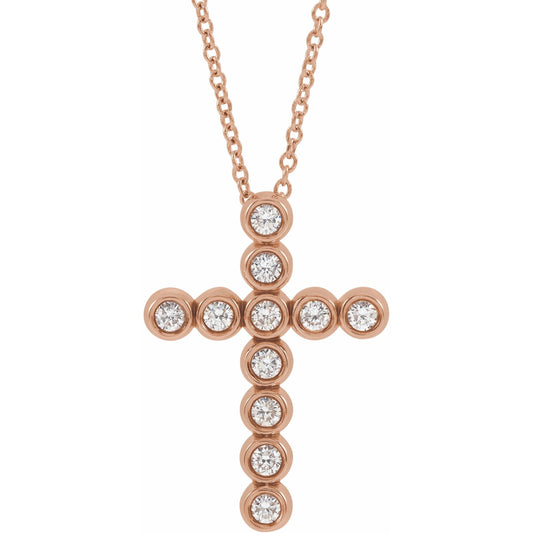 14K Rose 1/4 CTW Diamond Cross 16-18 Necklace