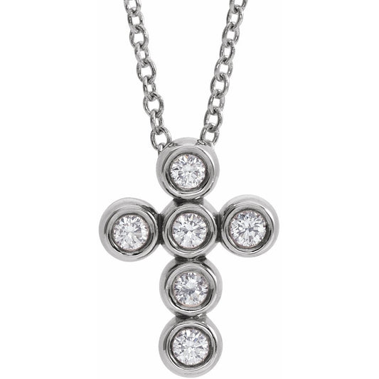 14K White 1/6 CTW Diamond Cross 16-18 Necklace