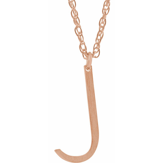 14K Rose Block Initial J 16-18 Necklace with Brush Finish